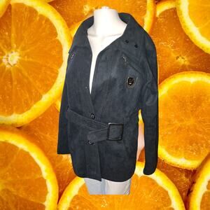 EA Collection Italy Style Blue Button Up‎ Belted Jacket Size Large